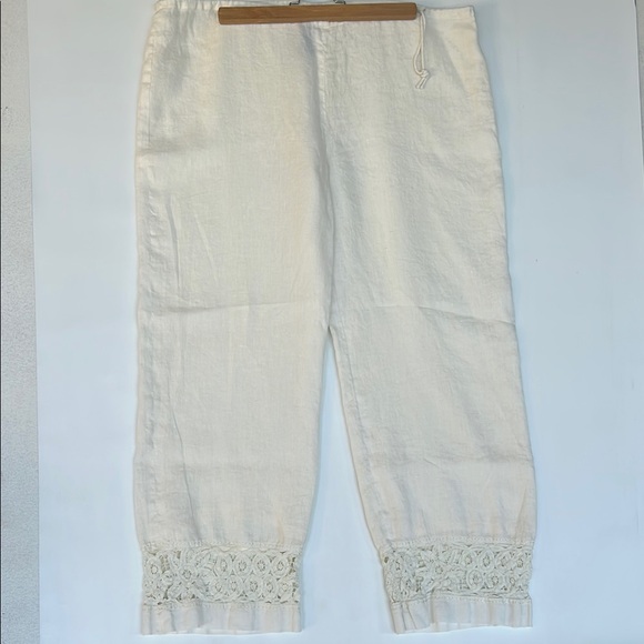 Debbie Shuchat 100% Linen Fully Lines Lace Cuff Wide Leg Pants - Picture 2 of 11